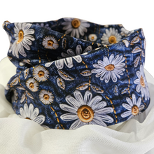Load image into Gallery viewer, Dog wearing a Field of Daisies floral slip-on dog bandeau infinity scarf made from soft cotton and Lycra
