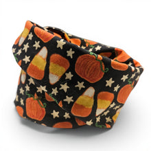 Load image into Gallery viewer, Halloween Candy Corn Dog Bandeau – Soft Slip-On Cotton Stretch Dog Scarf
